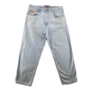 EMPYRE Light Wash Jeans Size 36 Straight Leg 90s Skate Fit Distressed Hem